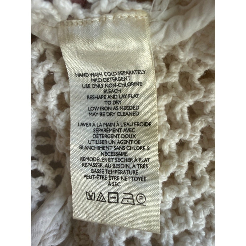 Free People Ivory Crochet Knit Button Front Top Scalloped Collar Womens Small - Picture 6 of 9